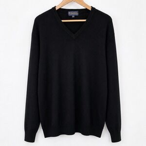 Brooks Brothers Scottish Cashmere Black V Neck Sweater XXL Luxury Knit Pullover